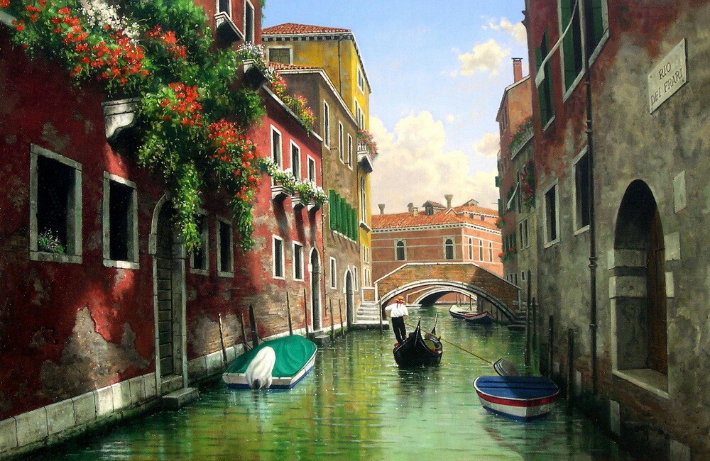 Italy Venice alley scenery Oil painting Wall Art Giclee Printed on canvas P129