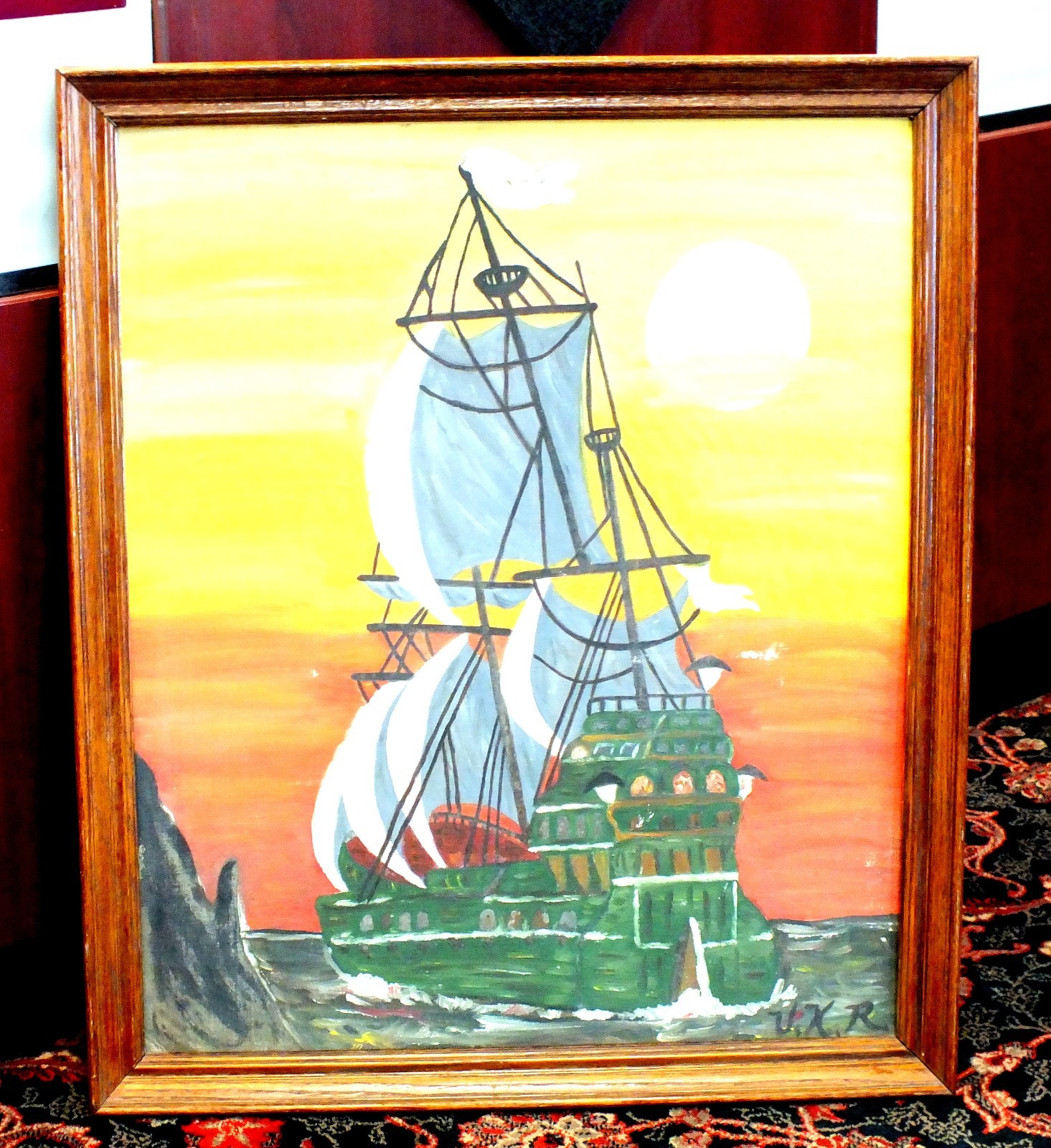 Virginia Randolph Bueide Boat Afloat at Sunset Framed Art Tall Ship USA Painting