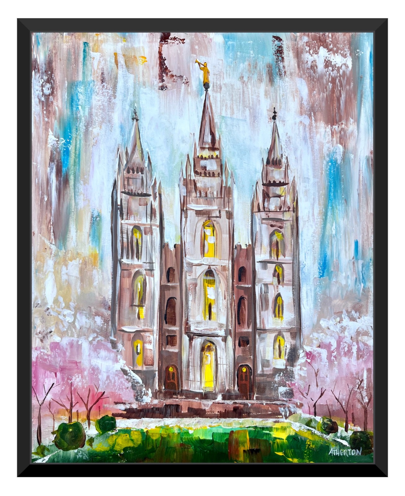 Original 16×20 Salt Lake City Utah Temple Painting Acrylic LDS Church Art Angel