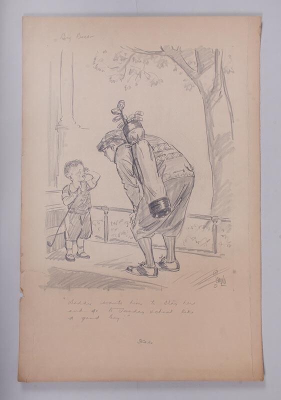 HARRY C TEMPLE «Daddy wants him to stay here Illustration, published Newspaper