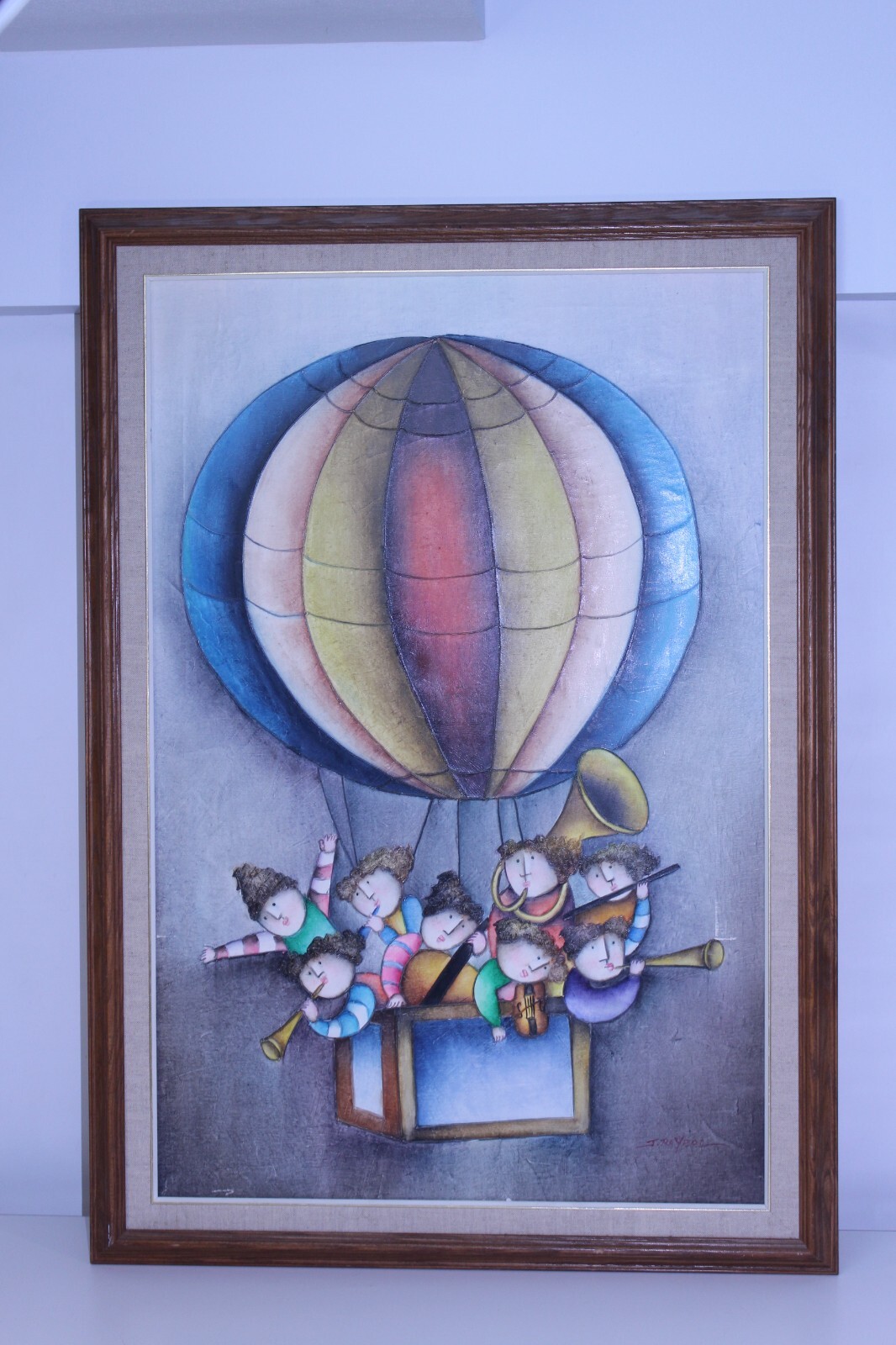 Joyce Roybal Oil Canvas Art Signed Framed Musicians Hot Air Balloon Whimsical NY