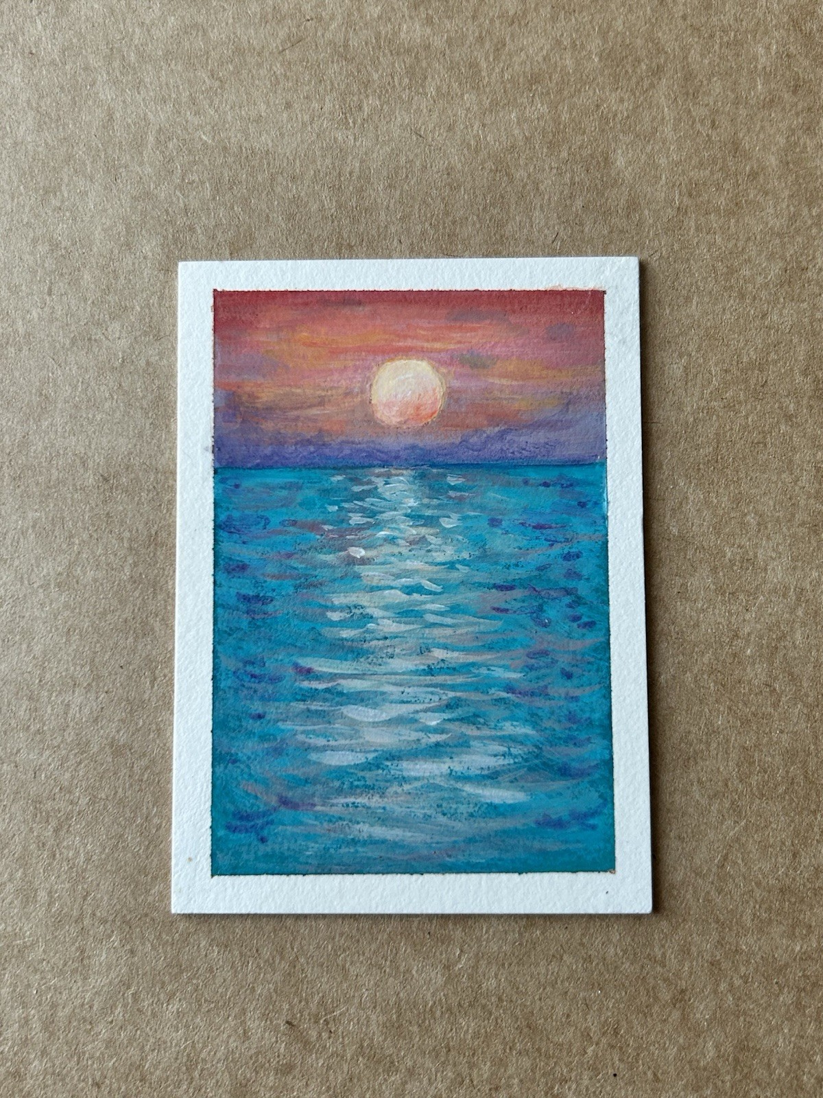 ACEO Ocean Sky Clouds Sunset original painting 2.5 “x 3.5”