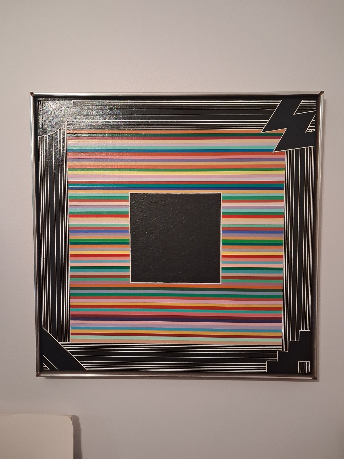 Op-Art Style 20th Century Abstract Geometric Painting, Framed, 25″x25″