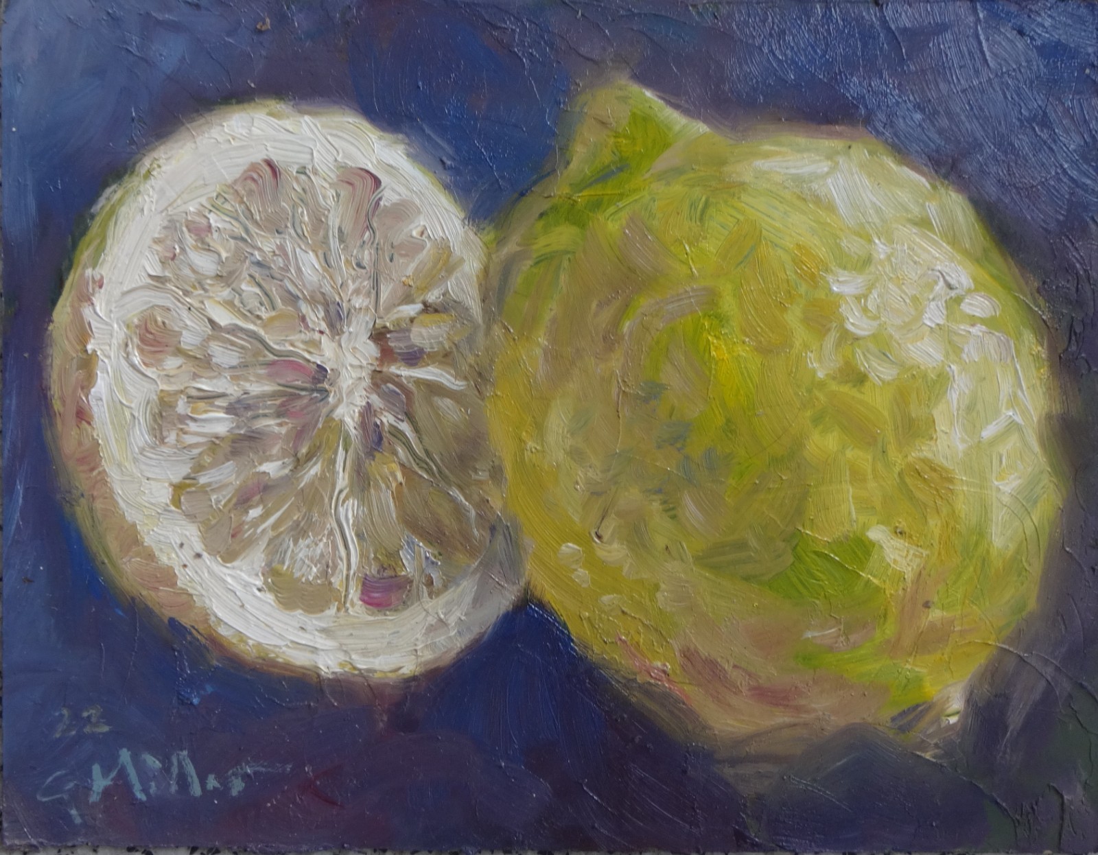 GERRY MILLER – Painting «Lemons» No Frame. oil on cardboard 27x21cm