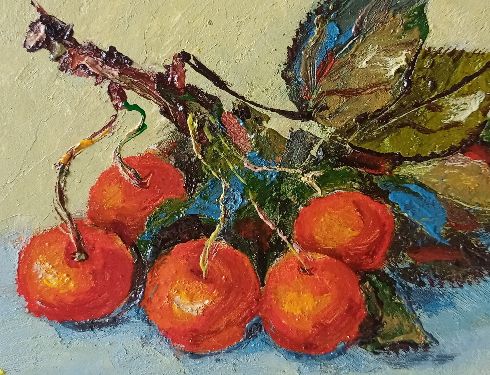 Cherries Impasto Painting Original Art Impression Oil Painting 5.2 x 6.8 in