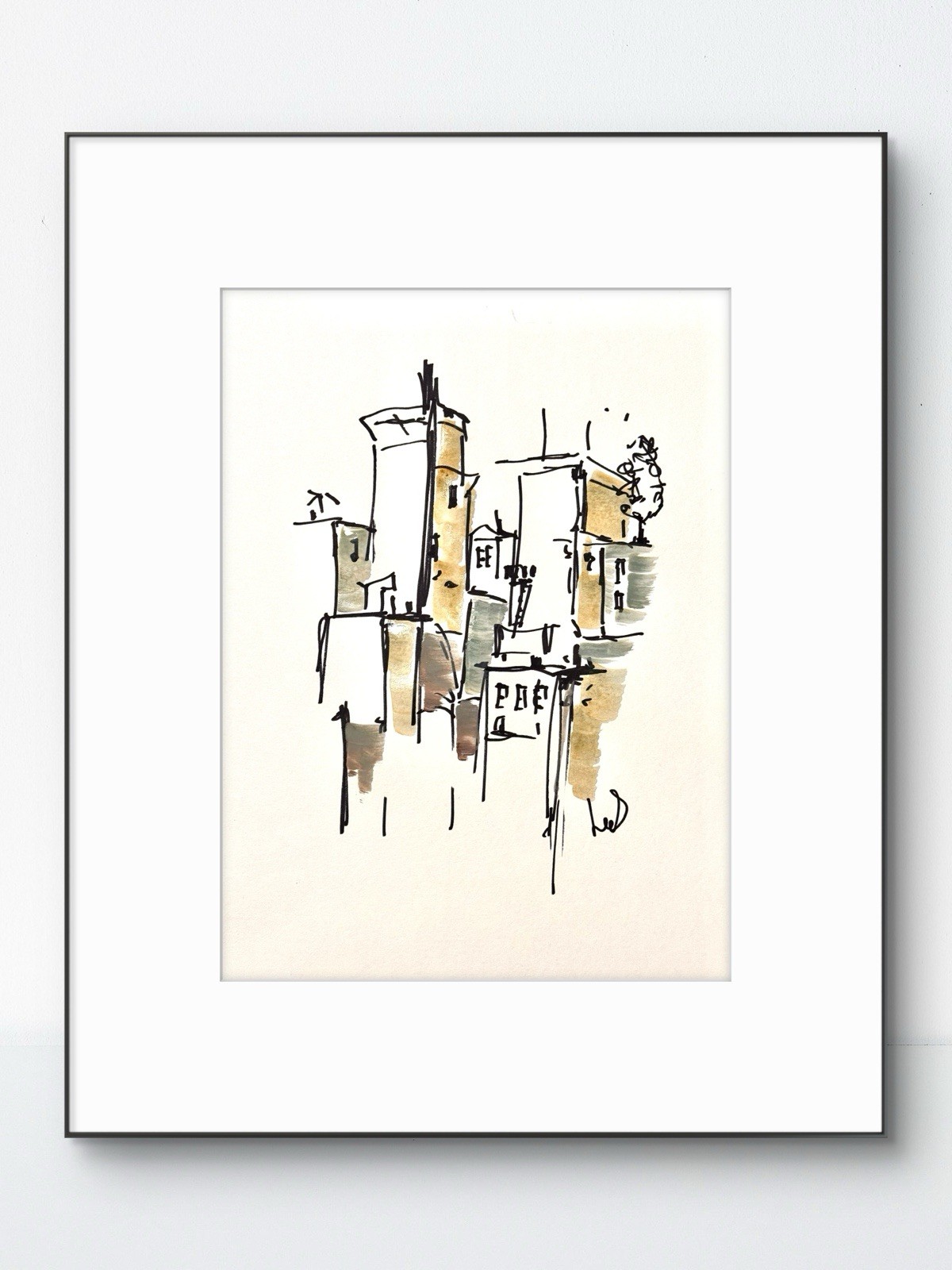 Original Abstract Expressionism 9×12 City Hand Drawn Unique Signed Fine Art 25