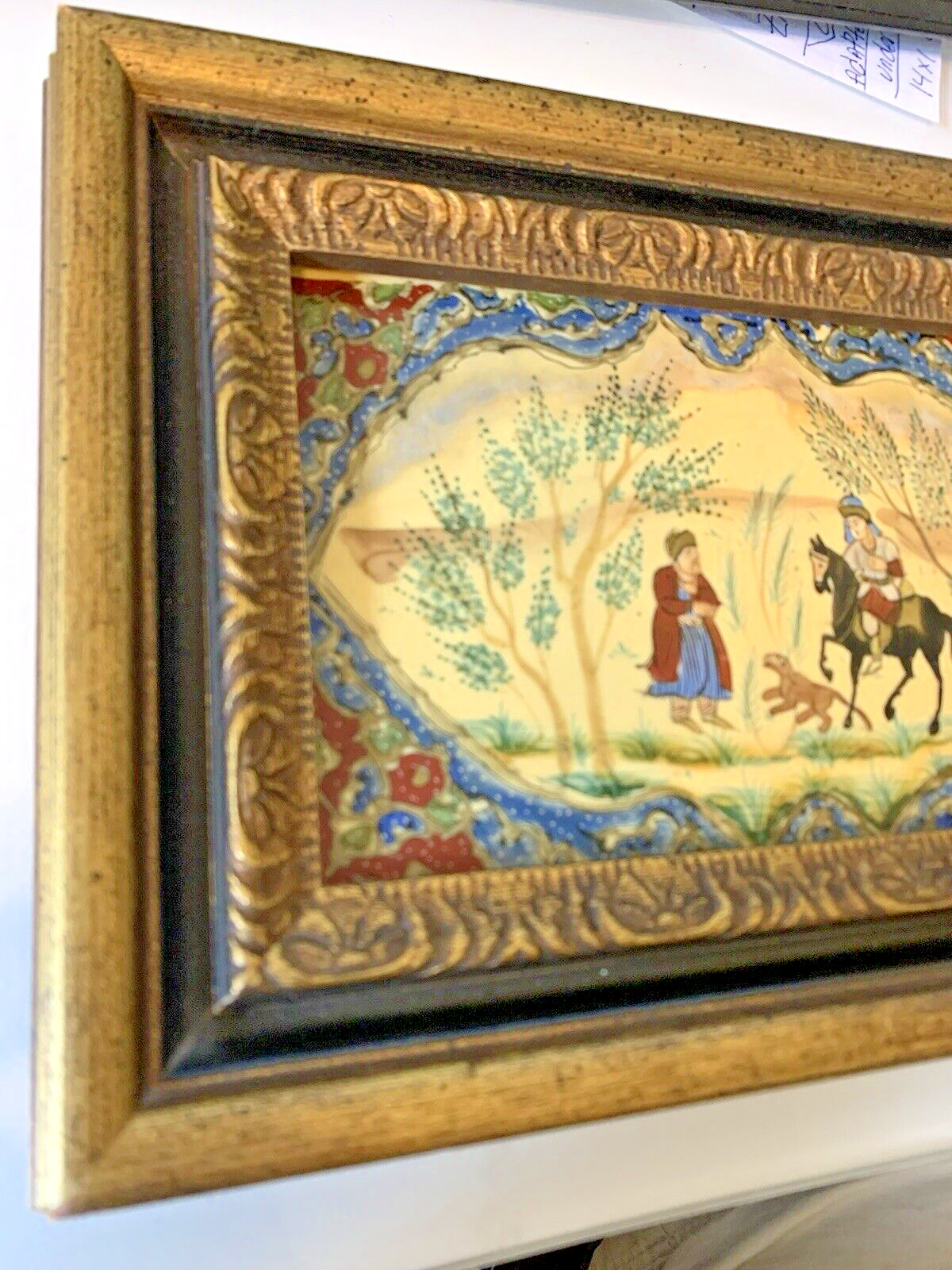 Rare Vintage Middle Eastern Persian Horse Gouache Painting – Framed on Celluloid