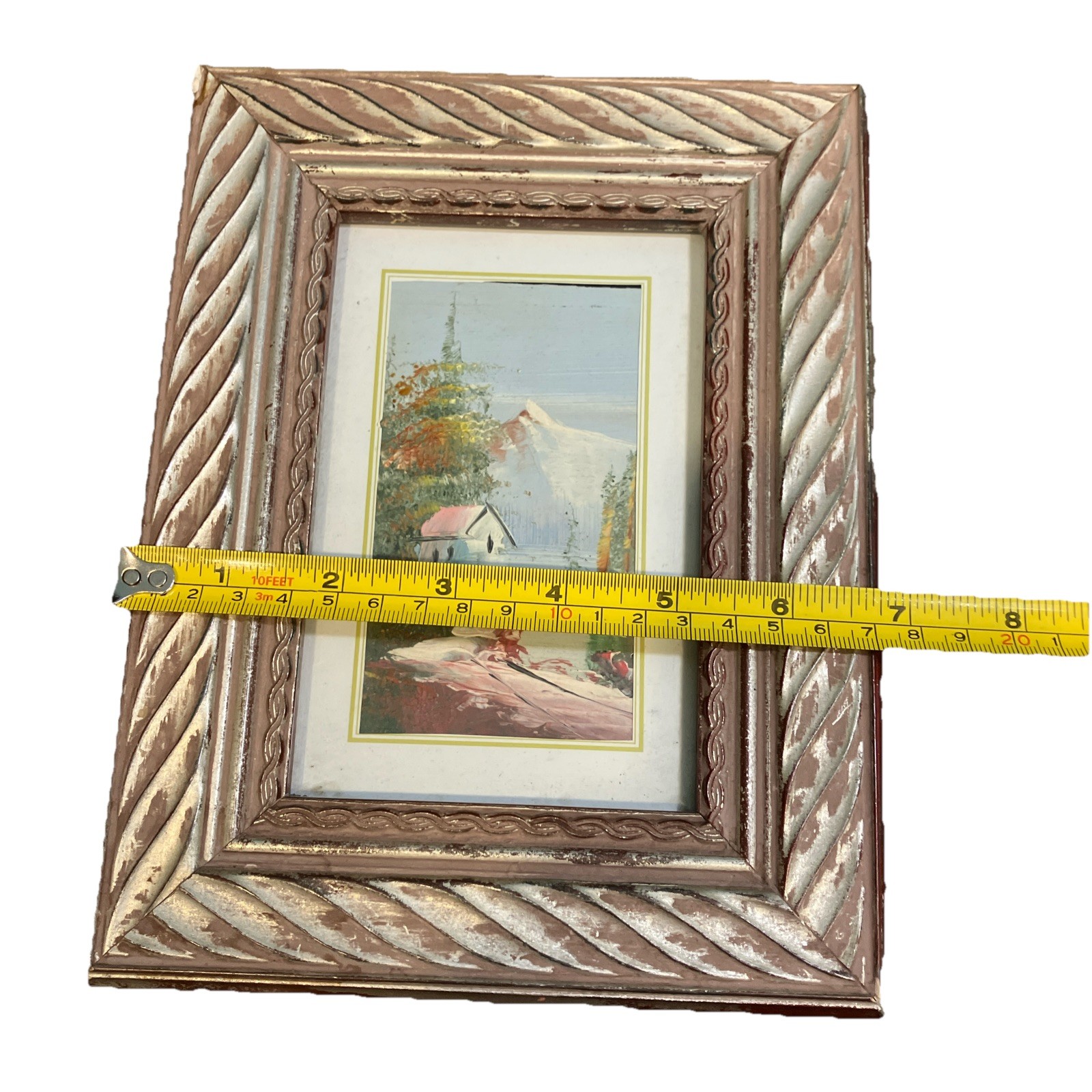 Vintage Miniature Oil Painting 3.5 In x 5 In Framed Nature Mountains Landscape