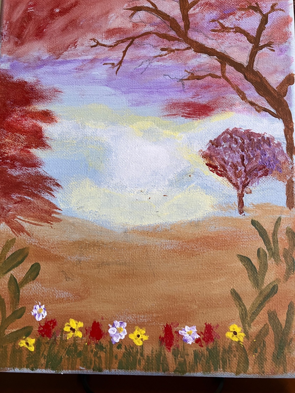 8×10 Acrylic Painting Specialist Springtime Park Original «Botanical Series»