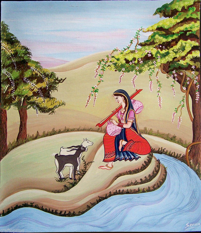 Asian music instrument painting signed figures & portraits water color