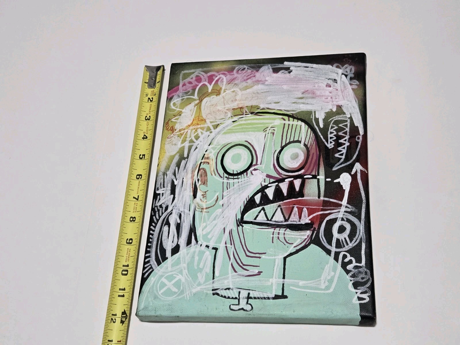 Original Painting On Canvas Jean-Michel Basquiat Tribute 9×12 Estate Find OOAK