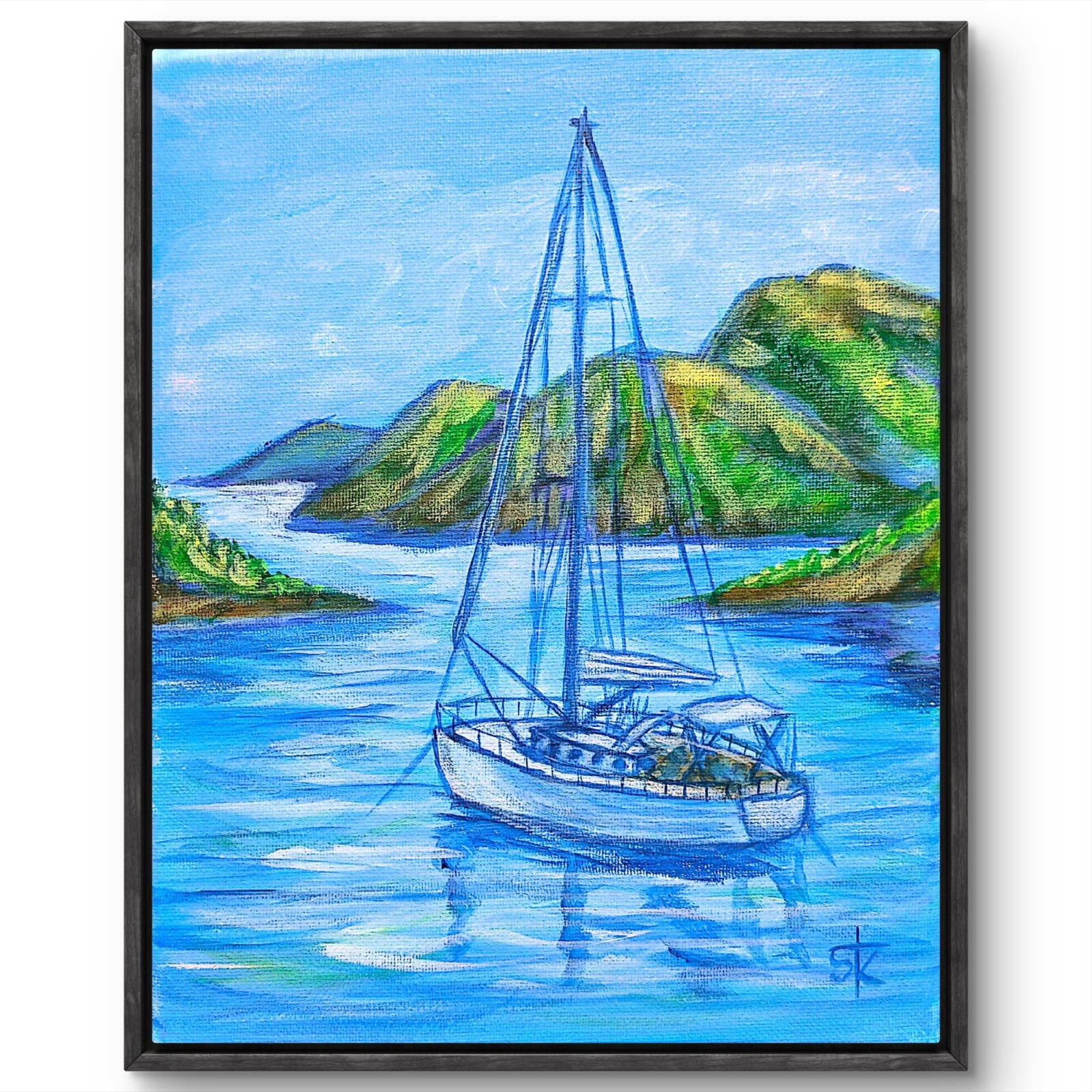 Original Sailboat Painting 8×10 Impressionist Acrylic Canvas Signed Home Decor