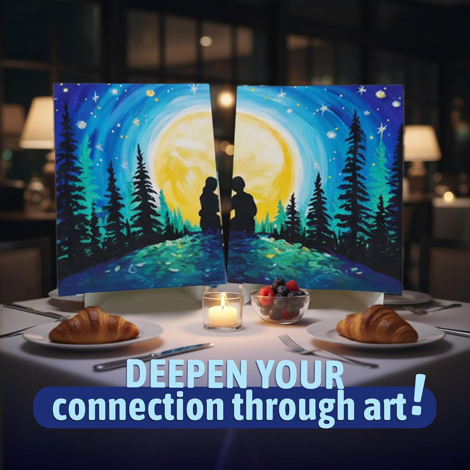 – I Love You to the Moon and Back – Date Night Painting Kit for Couples – Canvas