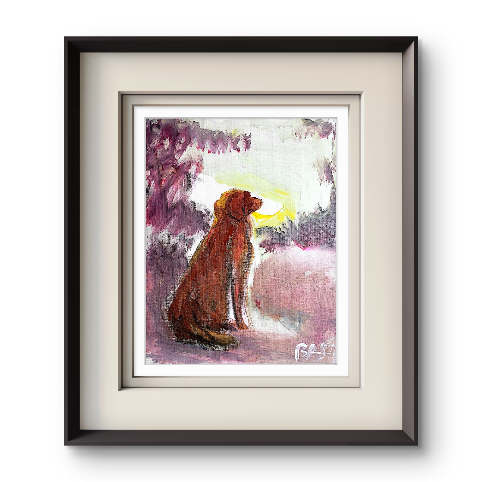 Labrador Silhouetted Vibrant Abstract Expressionism Canvas Painting 11×14