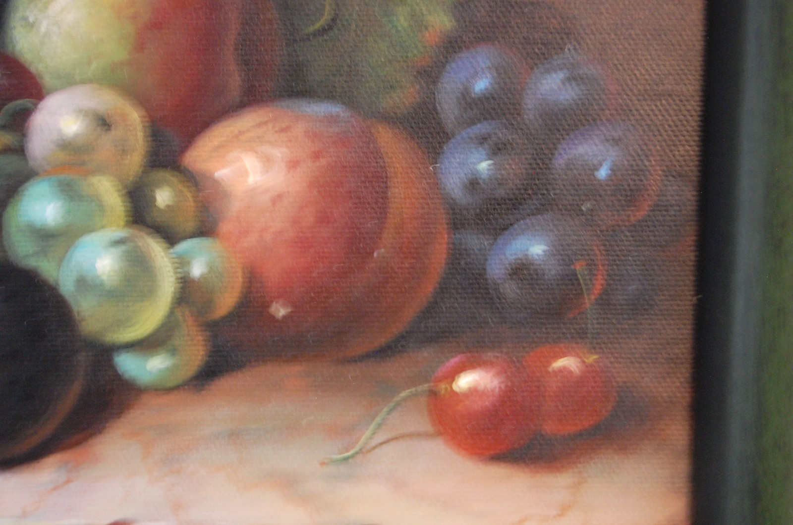 Framed Original Signed Coe Oil Painting Grapes, Berries Fruits a Still Life 10X8