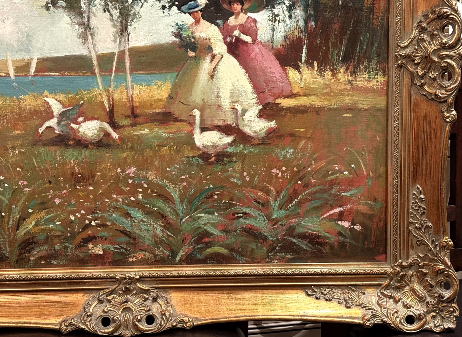 Joan Giralt Lerin (Spain/USA), VTG Mid-20th C O/C «Ladies On Promenade», Signed!