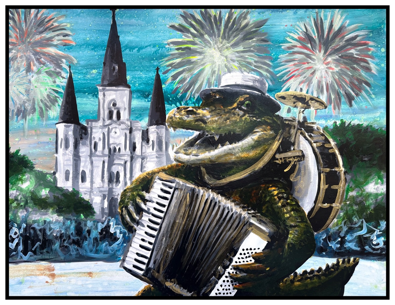 “Celebrate” a Alligator Canvas Art Print St Louis Cathedral 16×20 by Ocean Clark