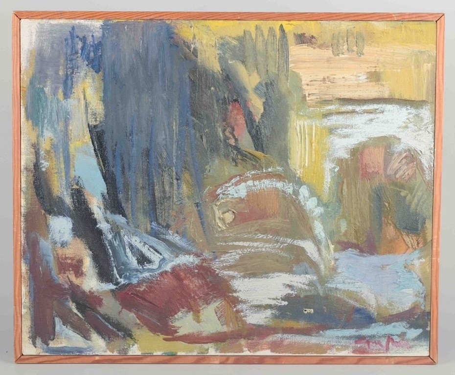 Agne Johansson, Swedish artist. Oil on canvas. Modernist landscape. 1969