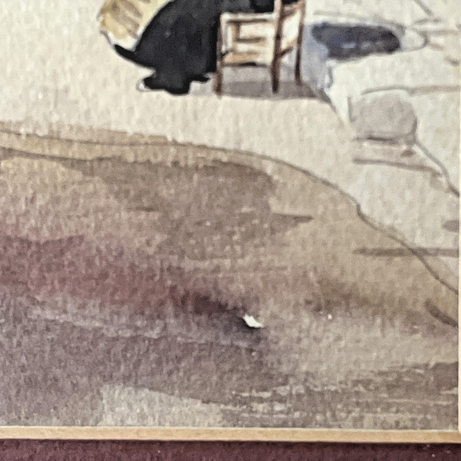 Possibly a Mediterranean Village Seated Woman with Apron 5 7/8″ x 9 1/8″