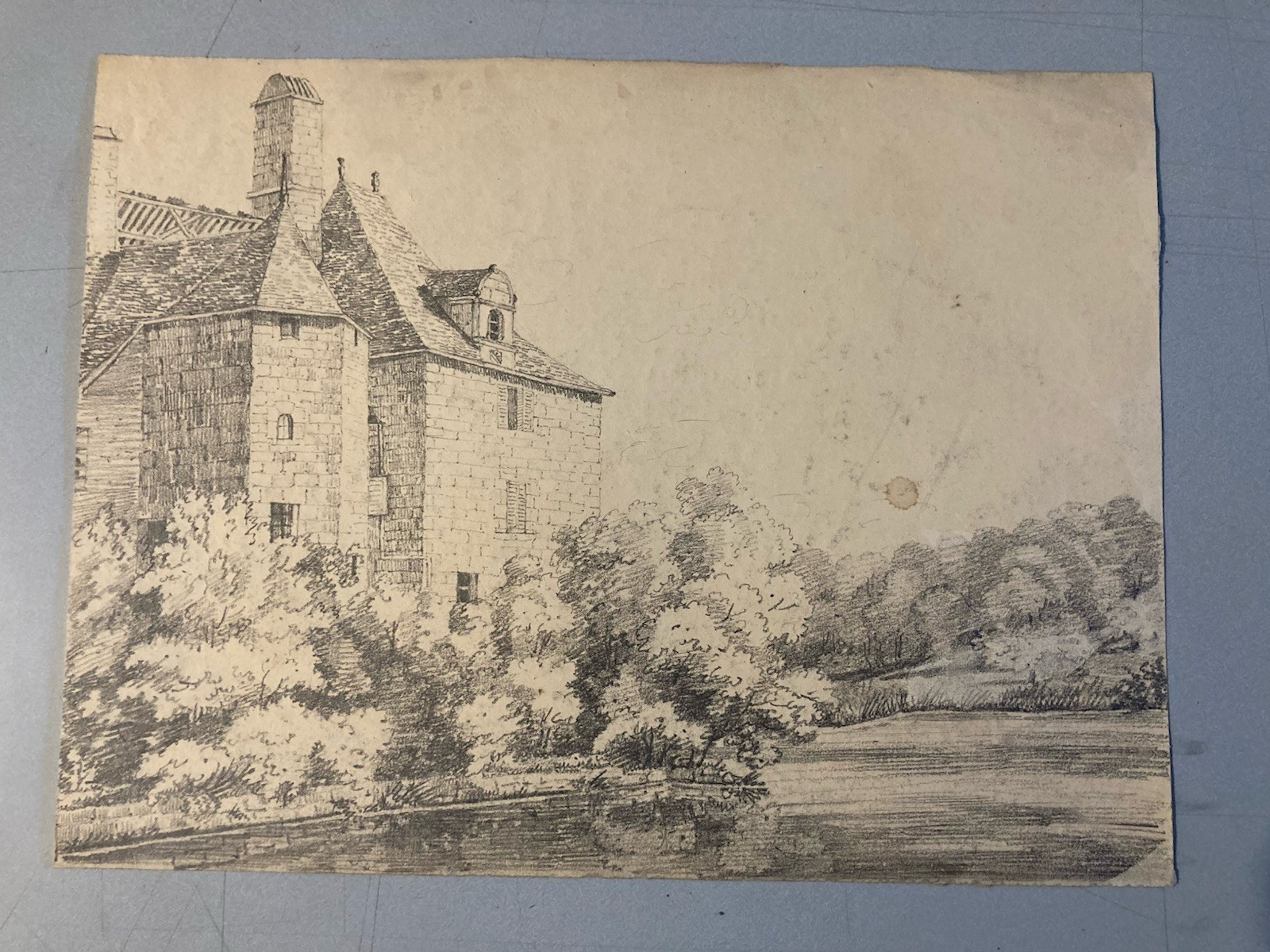 Large Drawing Xixth 1850 Pencil Landscape Home Shaft Forest Old to Identify Art