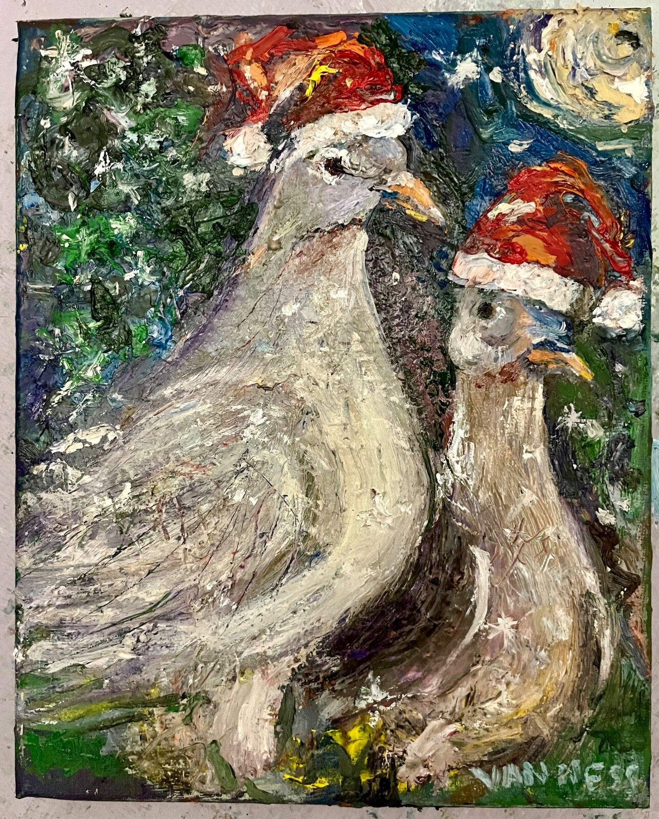 Two Turtle Doves, Original Oil Painting, Framed