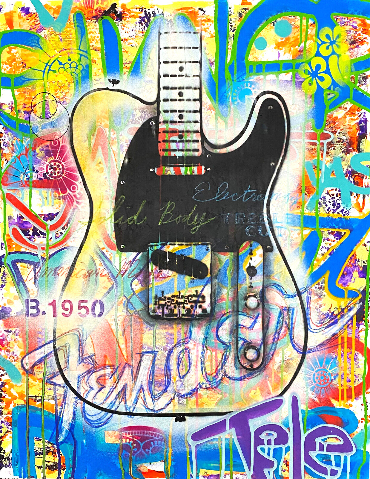 22x29x1.5 Original Painting, Guitar,Fender, Music Instrument,Canvas,Acrylic