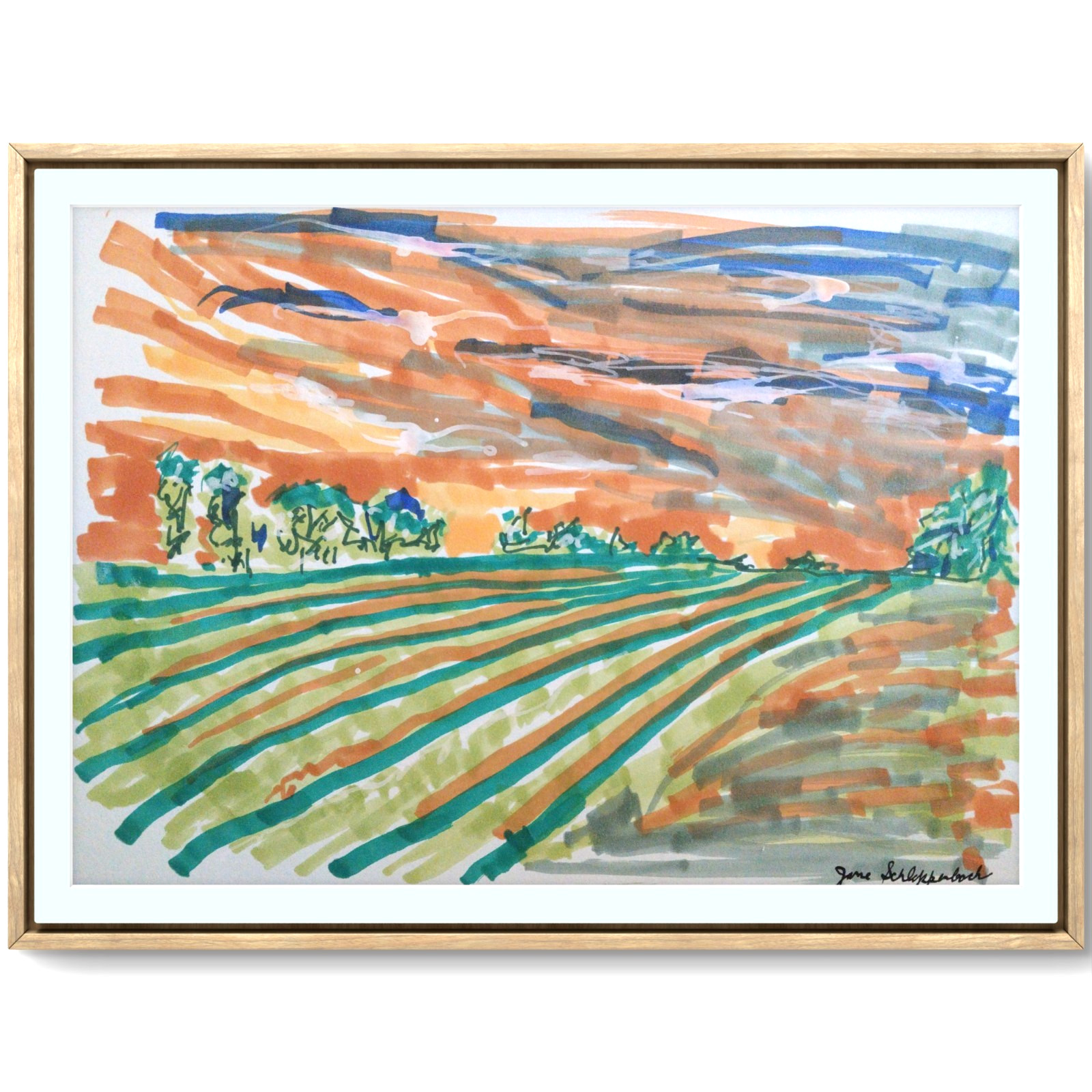 Fields Sunset Landscape Modern Contemporary Original 9×12 Signed Paper Acrylic