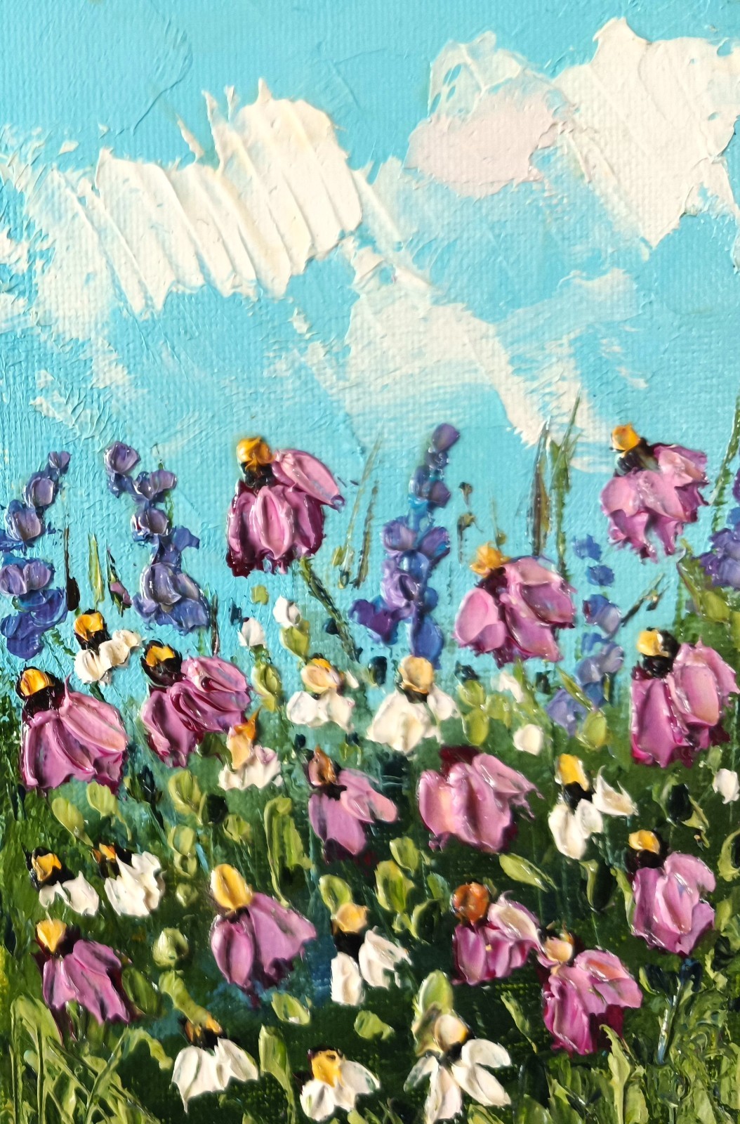Coneflowers Daisies Oil Painting Original 15x10cm Floral Miniature Canvas Art