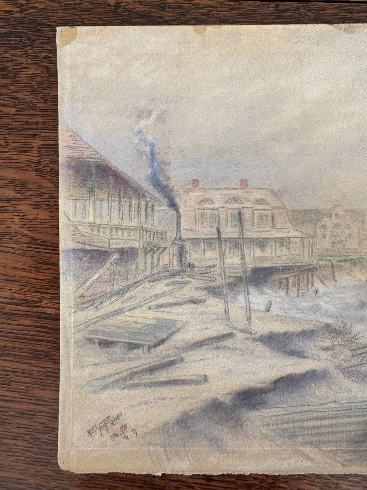 19th Century Watercolor Ocean New Jersey Boardwalk Erwin Faber (American) 12×10