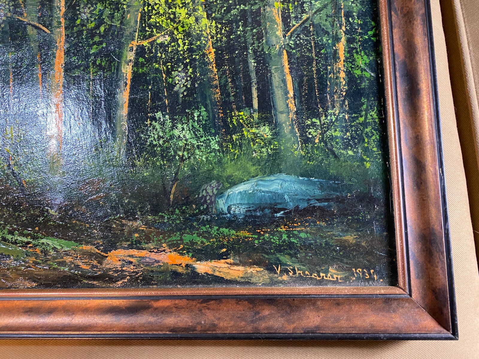 Superb Victor Shearer (1872 -1951) «1939 Landscape Scene» Oil Painting – Framed