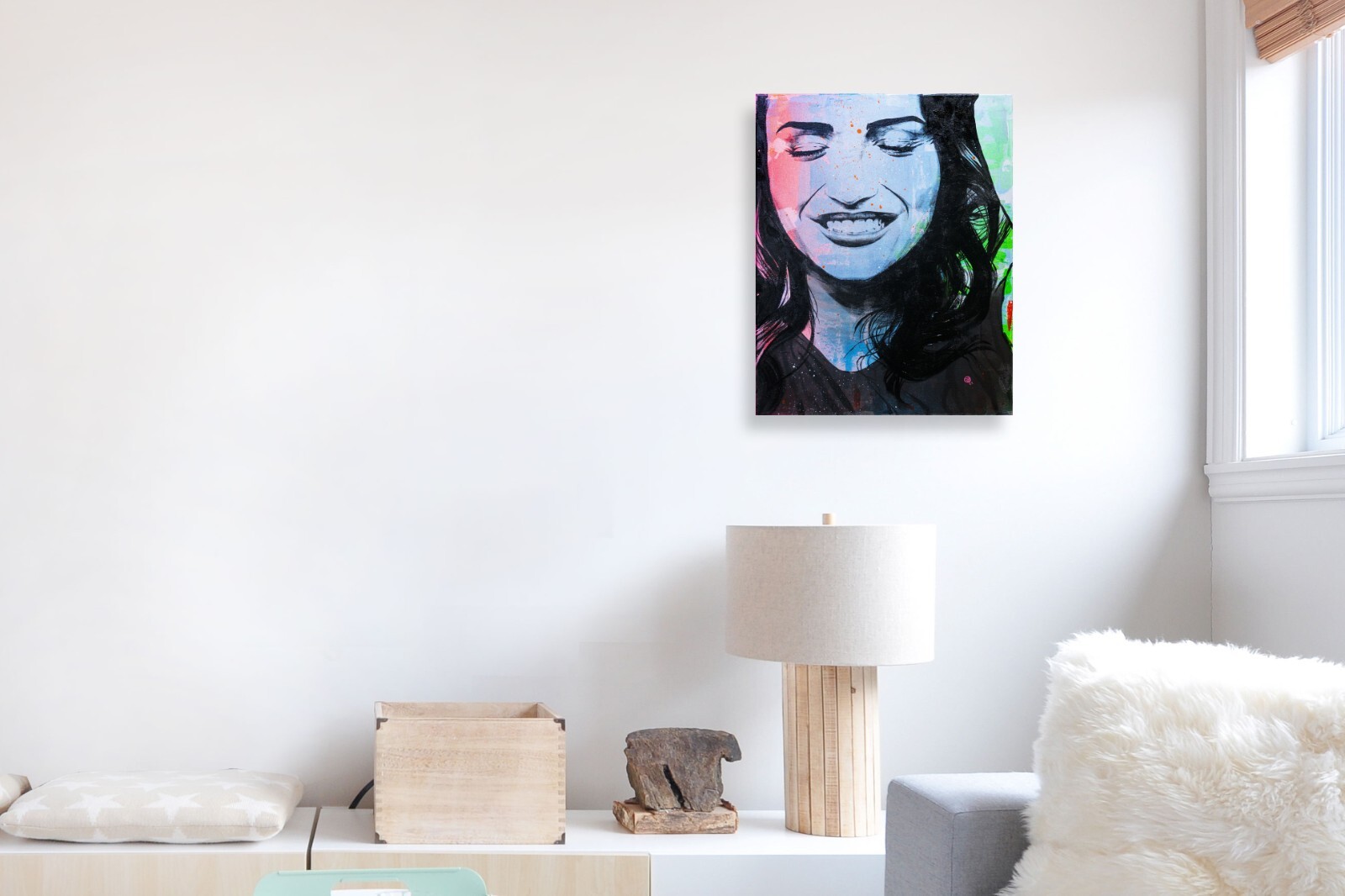 Beautiful Smiling Woman Portrait – Original Painting – 16×20-UV Blacklight Glow