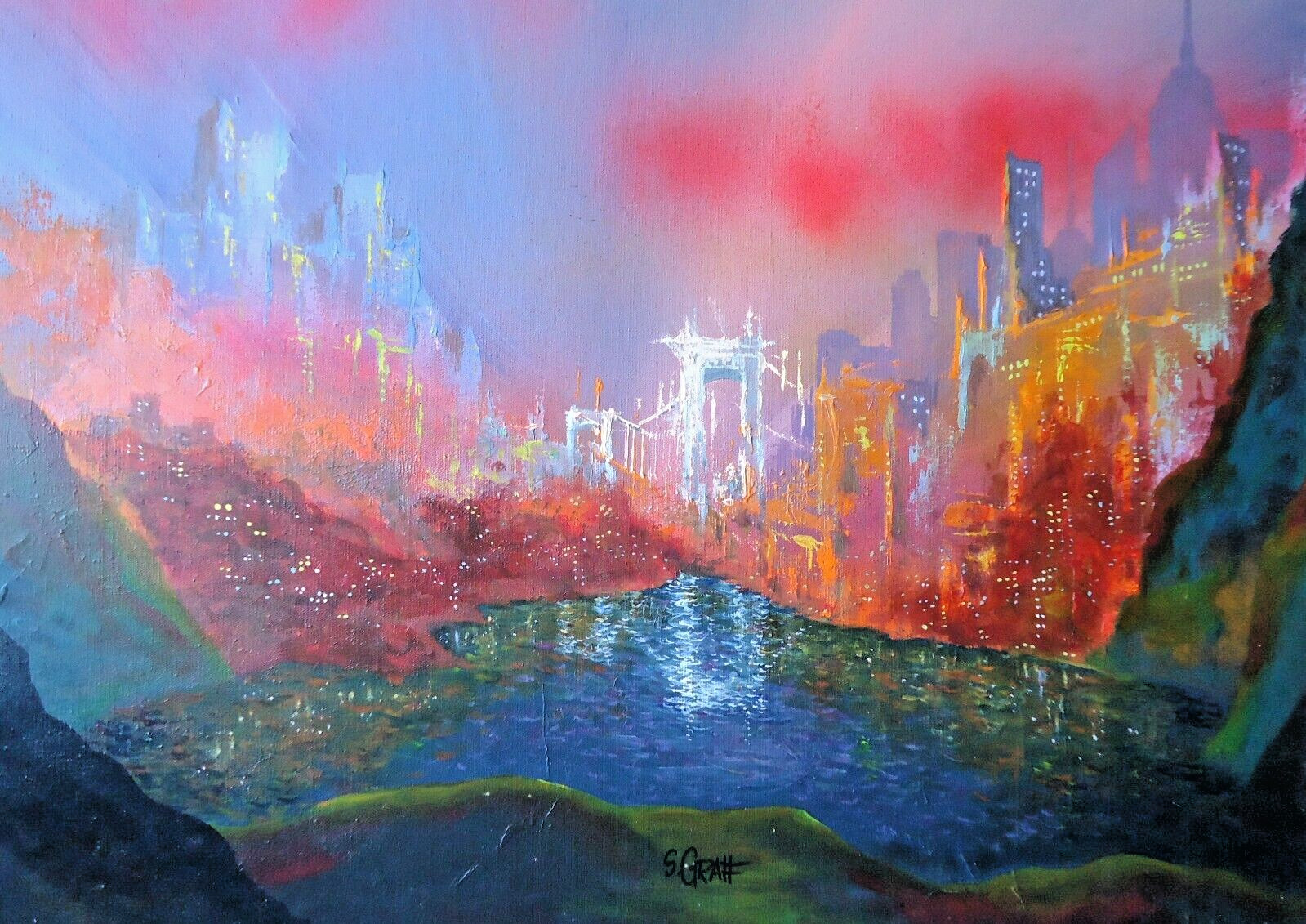 ORIGINAL PAINTING acrylic stretched canvas «Crossing» 22″Hx30″W by Steven Graff
