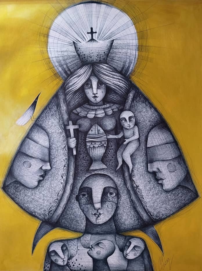 Pen Acrylic On Cardboard Carlos Cesar cuban Art 80×60 Cm .» Equilibrio»