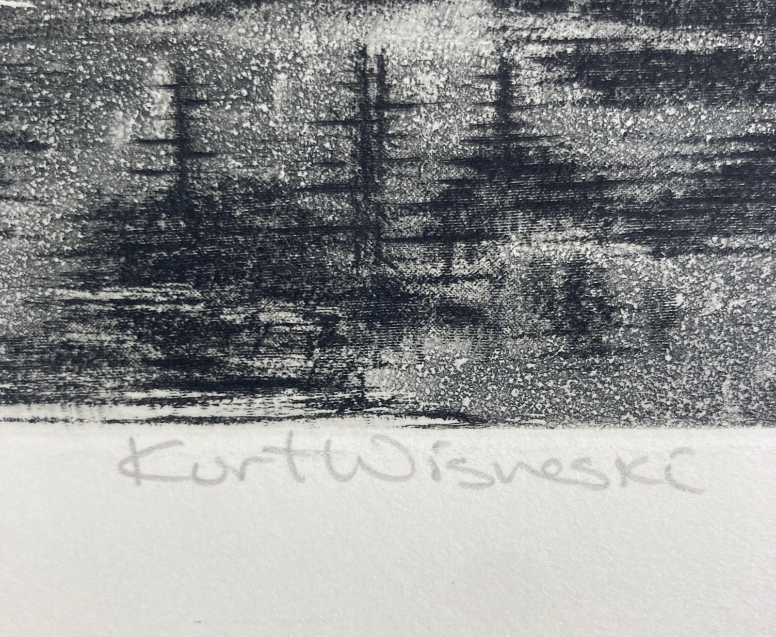 Vintage Original Etching Print Riverside Landscape Trees Kurt Wisneski Signed