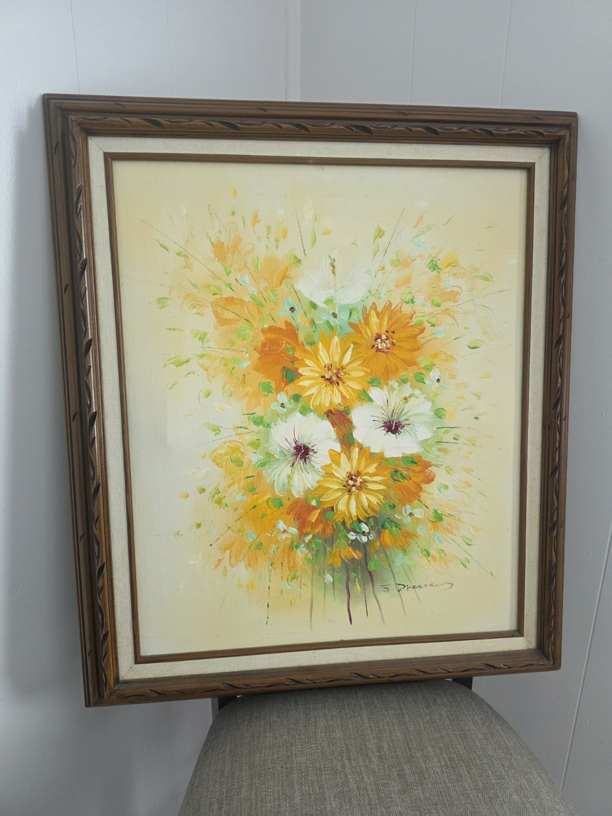 Beautiful Mid Century Framed Oil Painting on canvas by F. Dressen measures 26×30