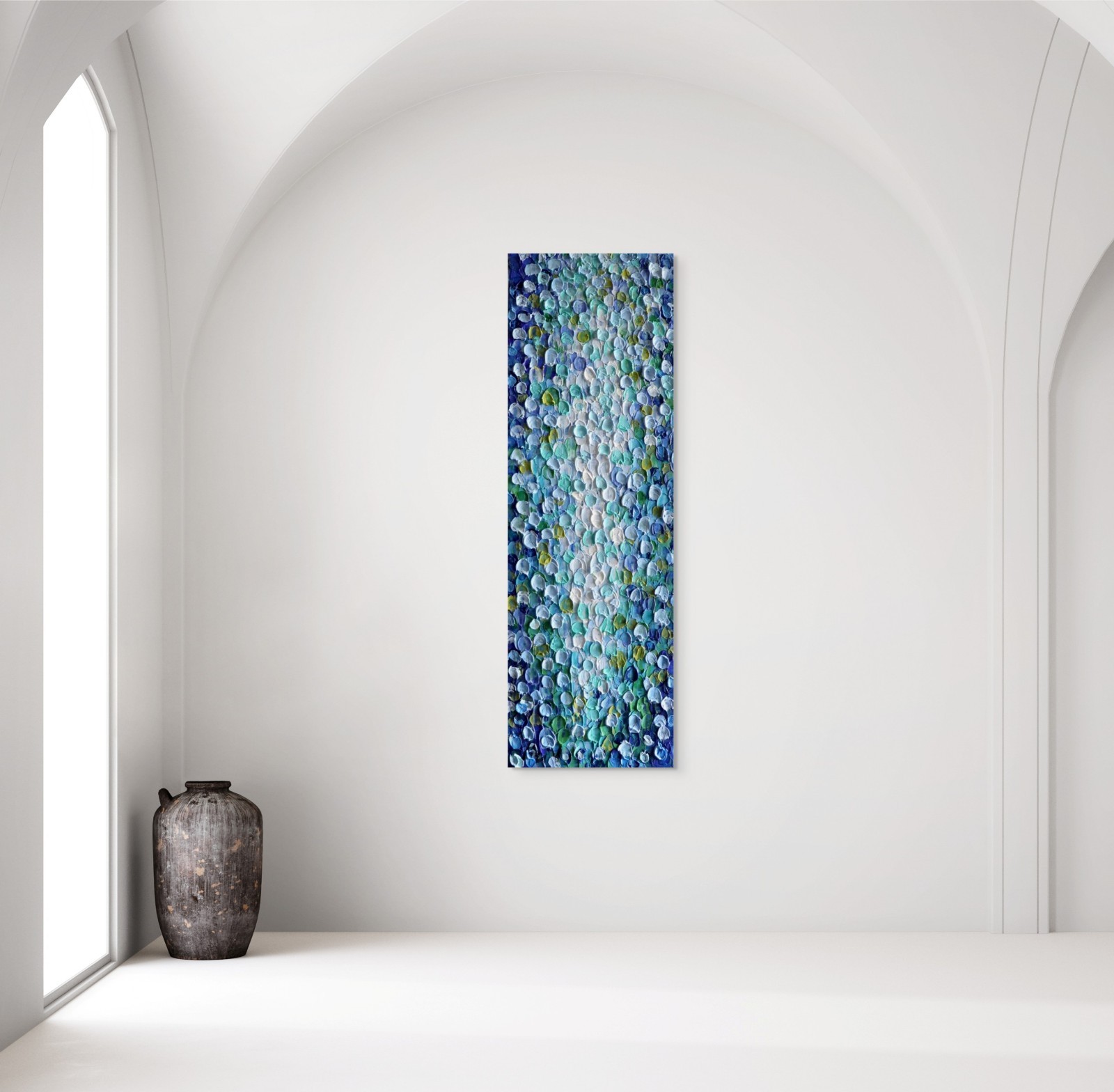 River Drops Water Reflection Art 10×30 Original Palette Knife Painting