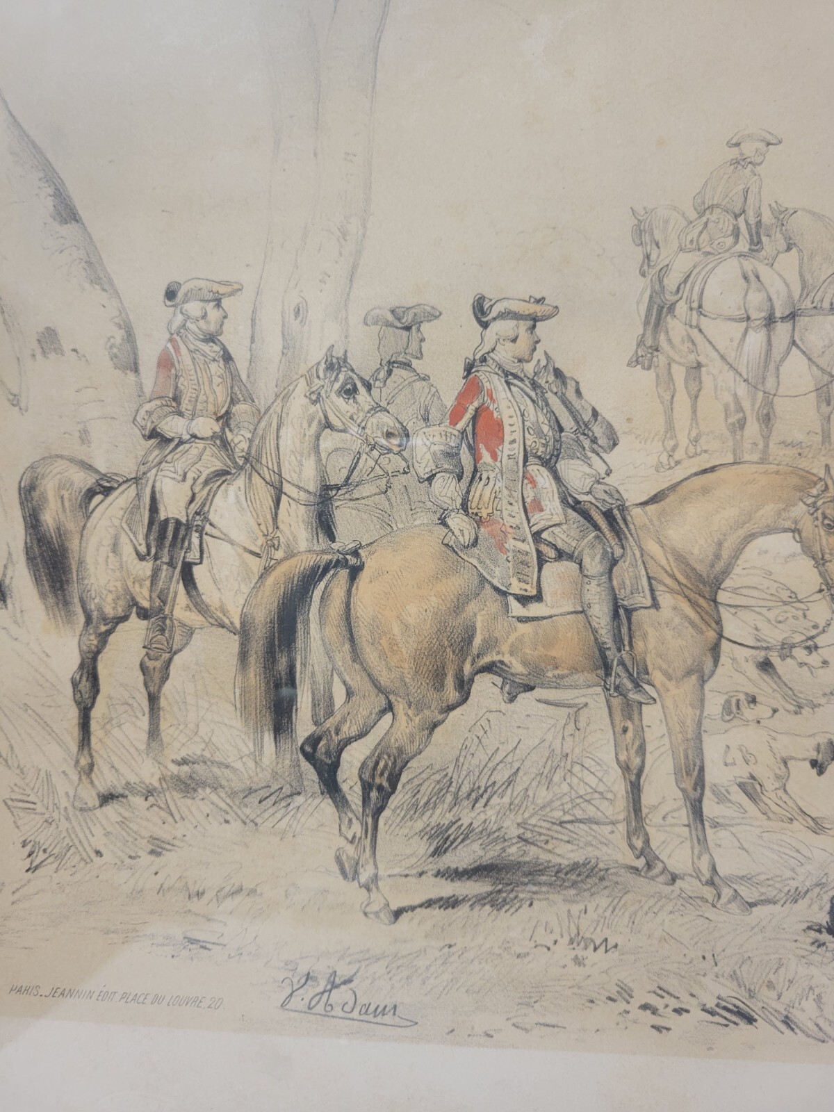 Antique 19th Century Art Depicting a Military Scene with Soldiers on Horseback