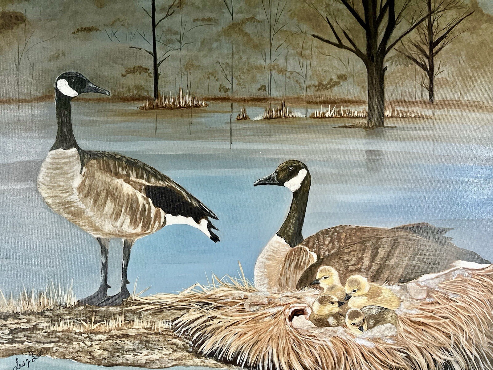 Geese With goslings Original Art By Arkansas Artist Leah J Smith