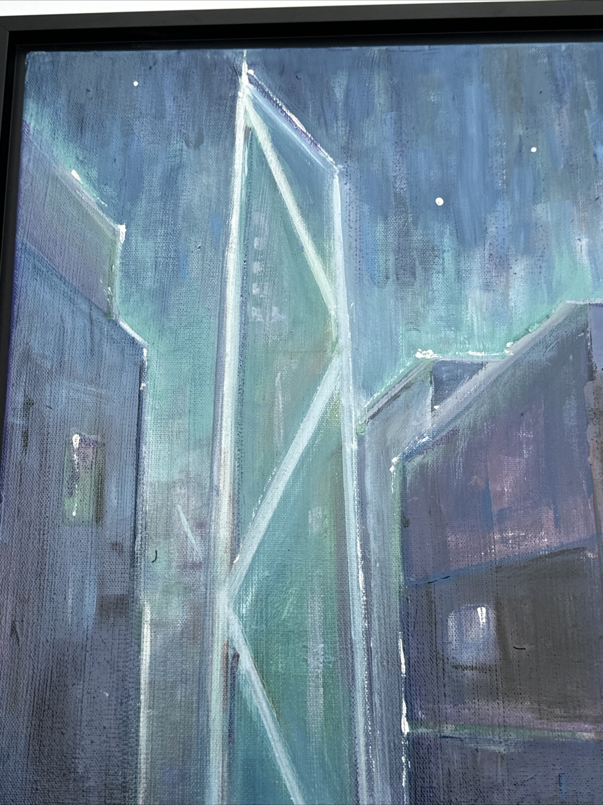 CHARLES WHITE PAINTING CITYSCAPE NIGHT URBAN LIGHTS CITY FOG MODERNIST RARE