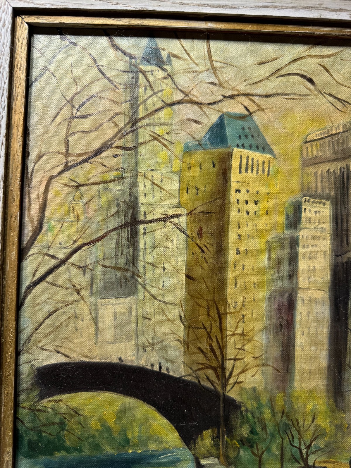 LaRue 1961 «Park And And Cityscape» Oil Painting – Signed And Framed