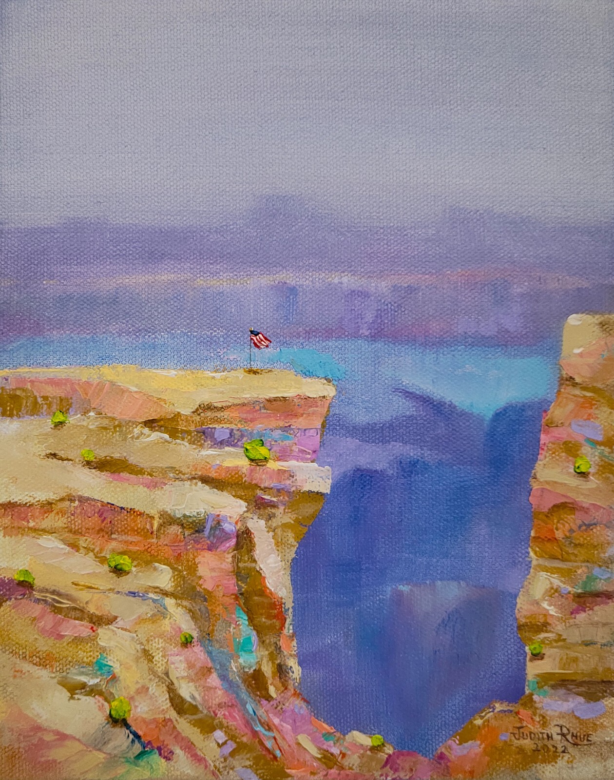 original oil painting grand canyon landscape arizona american flag southwestern