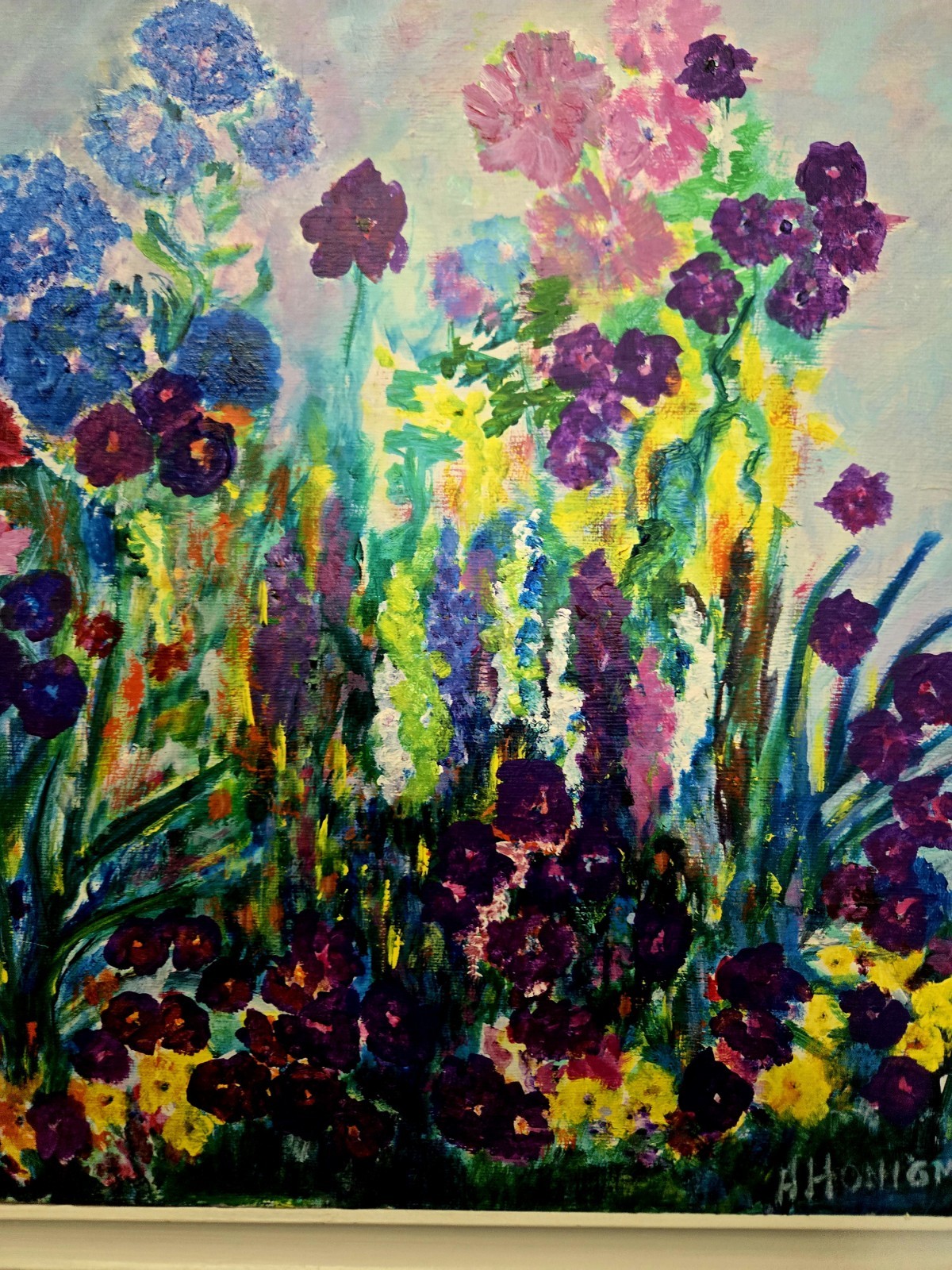 Original painting textured impasto flowers signed «A. Honigman» 31″×25″