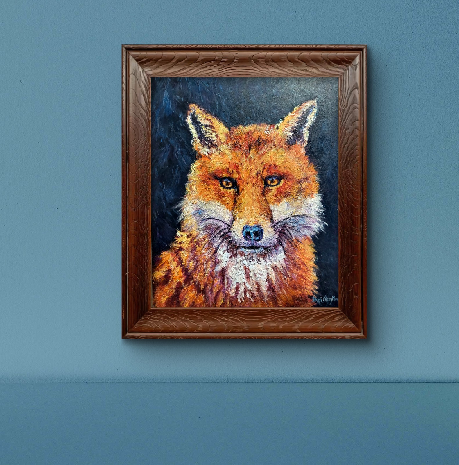 18 X 22 In Acrylic Original Fox Framed Textured Painting on hardboard