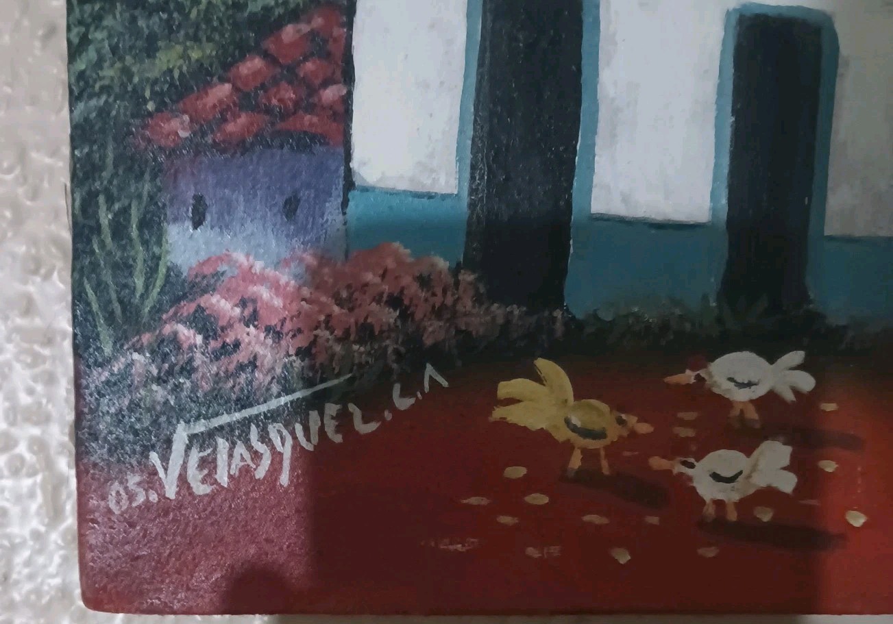 Original Central America Folkart Signed Velasquez. Beautiful Colorful Sky
