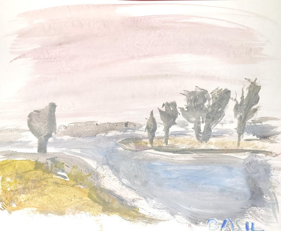 River Dividing Trees Modern Expressionist Original Abstract 11×14 Paper
