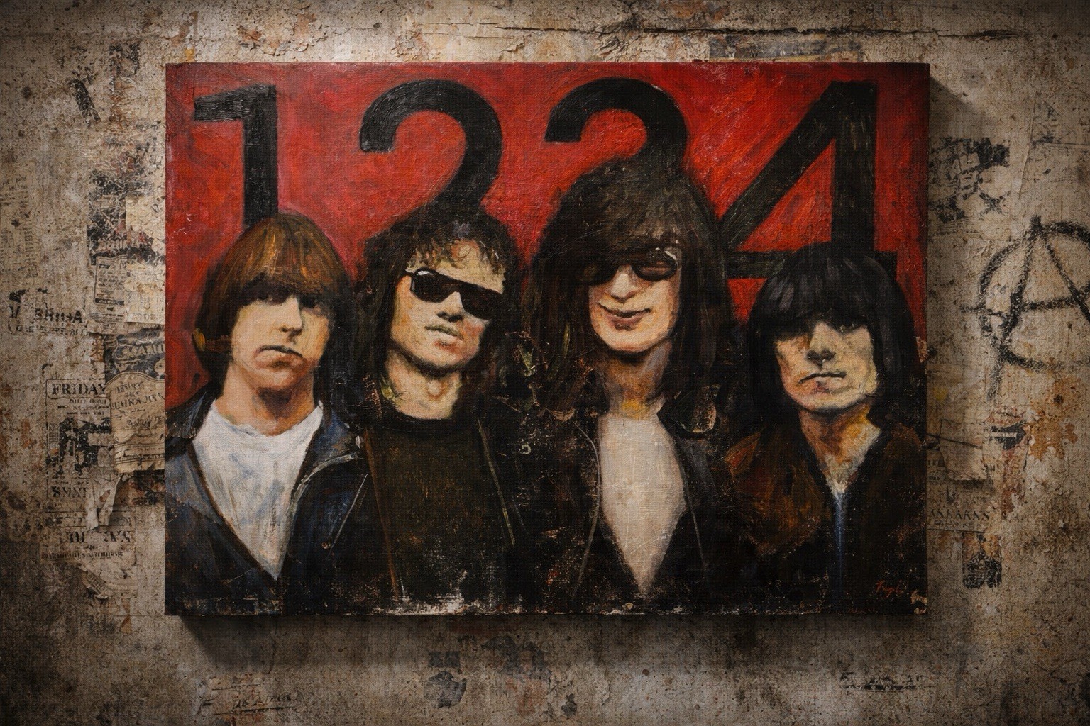 Ramones Oil Painting 18×24 on Wood Panel “1,2,3,4” Punk Rock Art