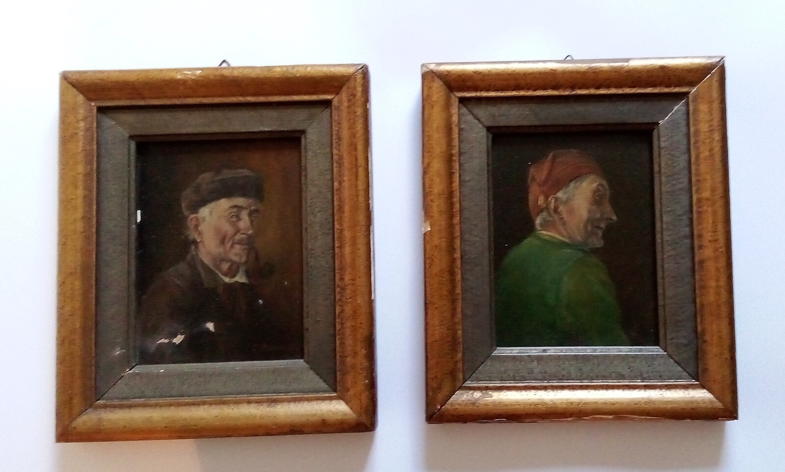 E. Brummer oil painting portrait old man 2 pieces framed L29 x B25cm 19 century