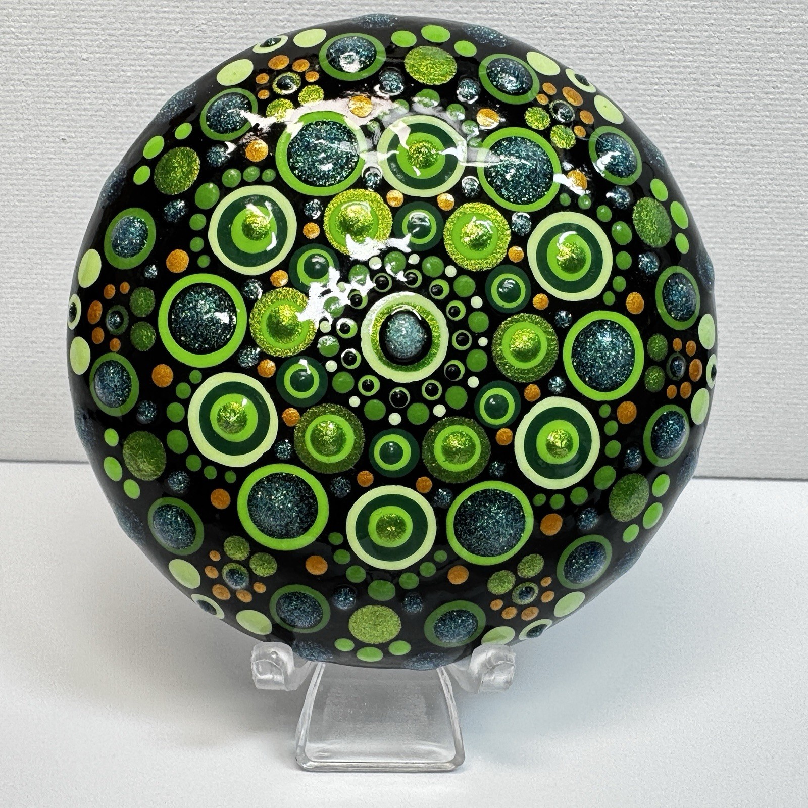 3” Emerald Oz Mandala Green – Hand Painted Handmade Stone – By JaDeL