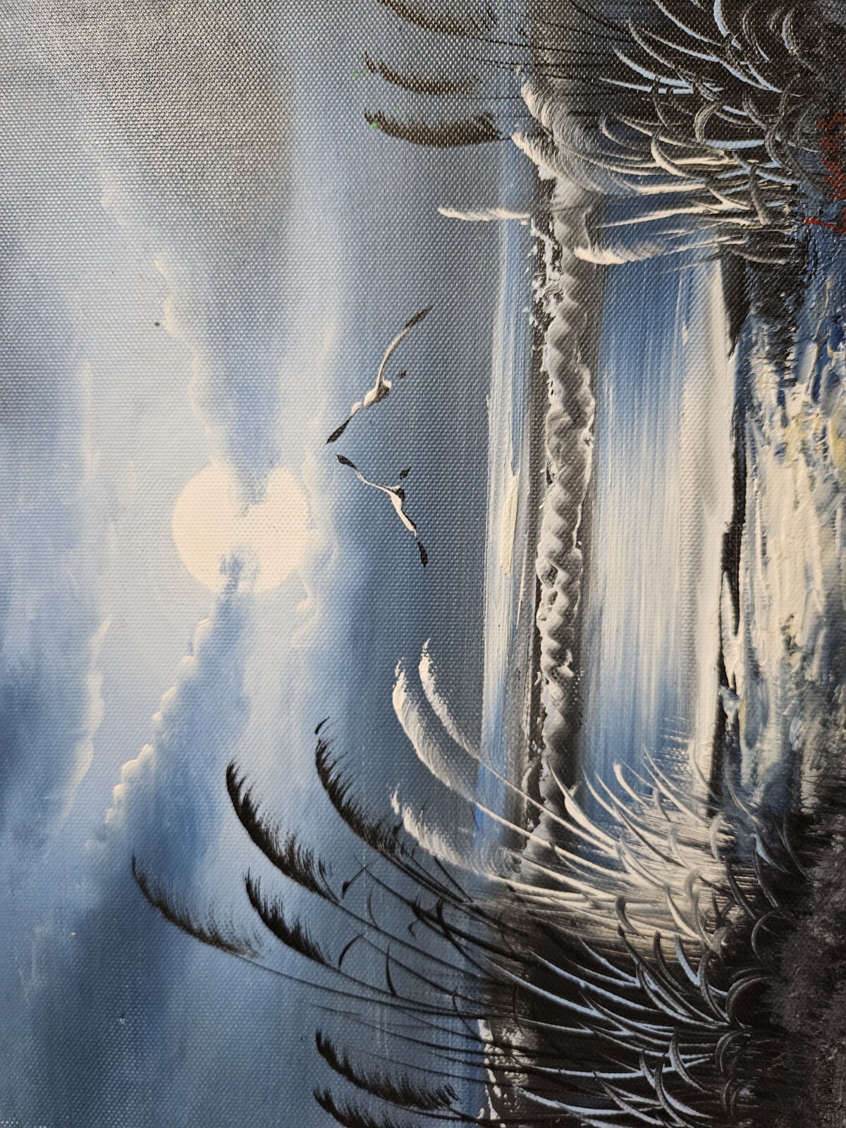 Signed Hand Painted Canvas Beautiful Beach Water Bird Tree 8×10 Painting Art