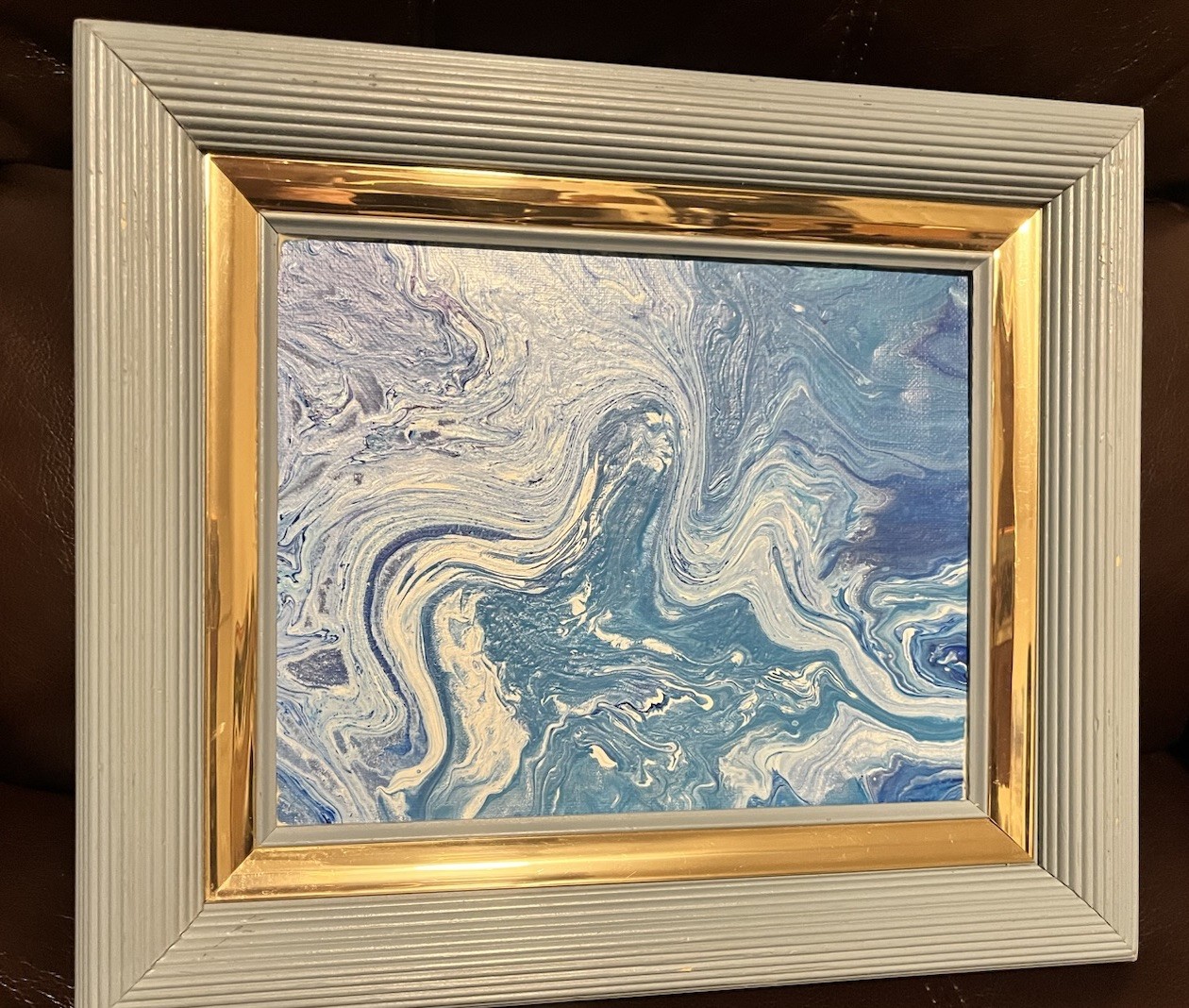 Blue Acrylic Swirl Painting In Frame SEE NOTES